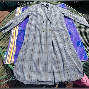🩵 L.Love Plaid Unlined Duster Length Twin  Button 45” Length Light Jacket